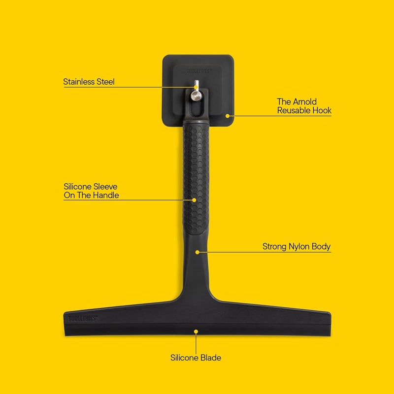 TOOLETRIES الممسحة والخطاف - ممسحة دش متعددة الاستخدامات لأبواب الزجاج، مقبض سيليكون، أداة تنظيف الحمام، ممسحة نوافذ ومرآة منزلية، ملحقات الحمام ومواد التنظيف - 10 بوصة - Image 4